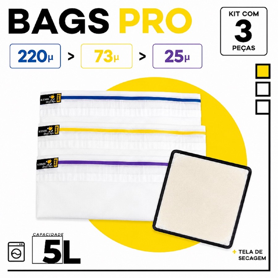 Kit Bags de Ice Full Mesh- 5L com 3 Bags + Tela de secagem