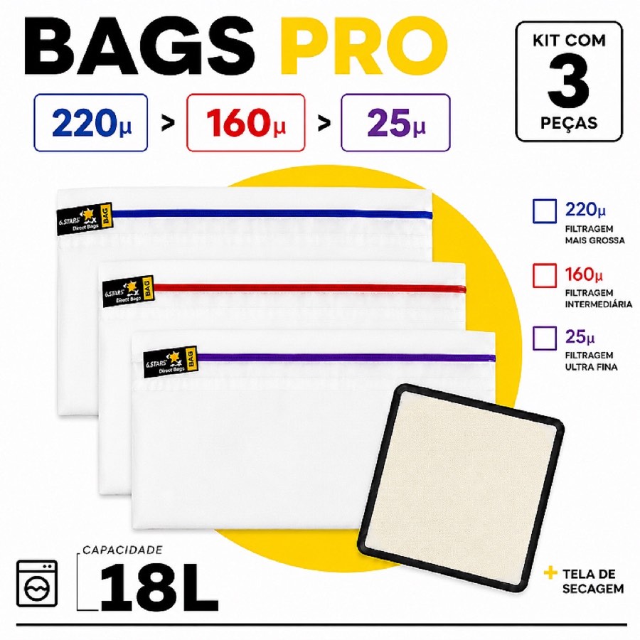 Kit Full Spectrum de Bags de Ice Full Mesh- 18L com 3 Bags + Tela de secagem