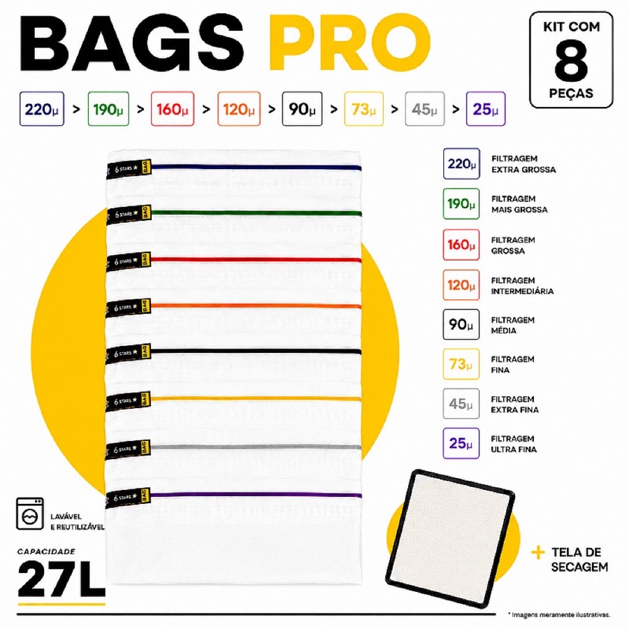 Kit Bags Full Mesh - 27L com 8 Bags + Tela de secagem