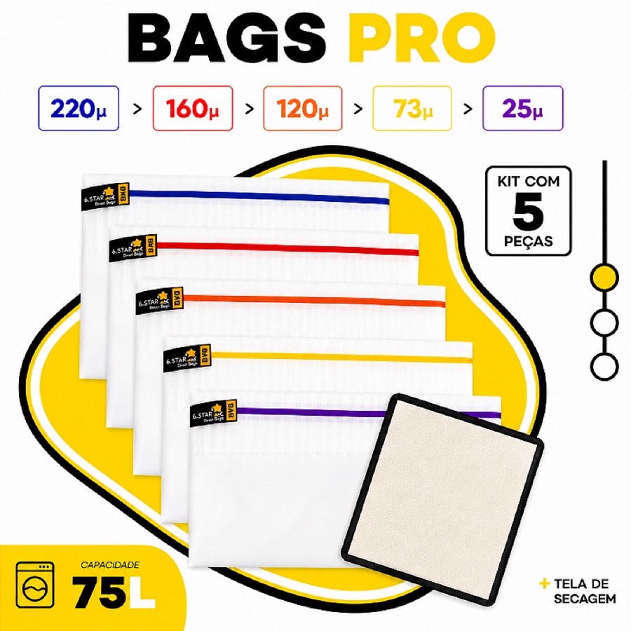 Kit Bags Full Mesh - 75L com 5 Bags + Tela de secagem