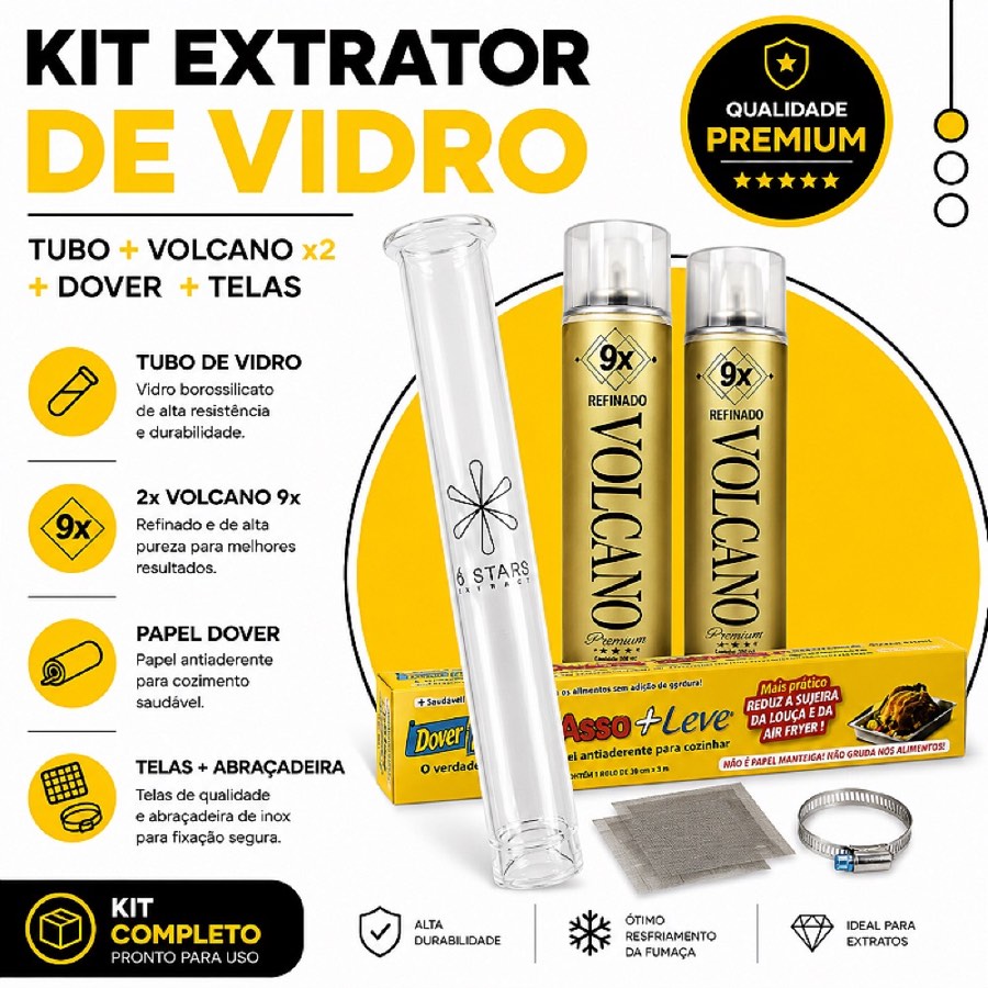 Kit Bho Extrator de Vidro 50g + 2 Volcano + Dover